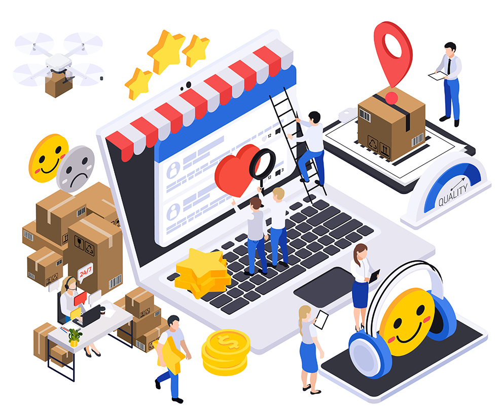 Isometric business growth strategy illustration for textile manufacturing services in India